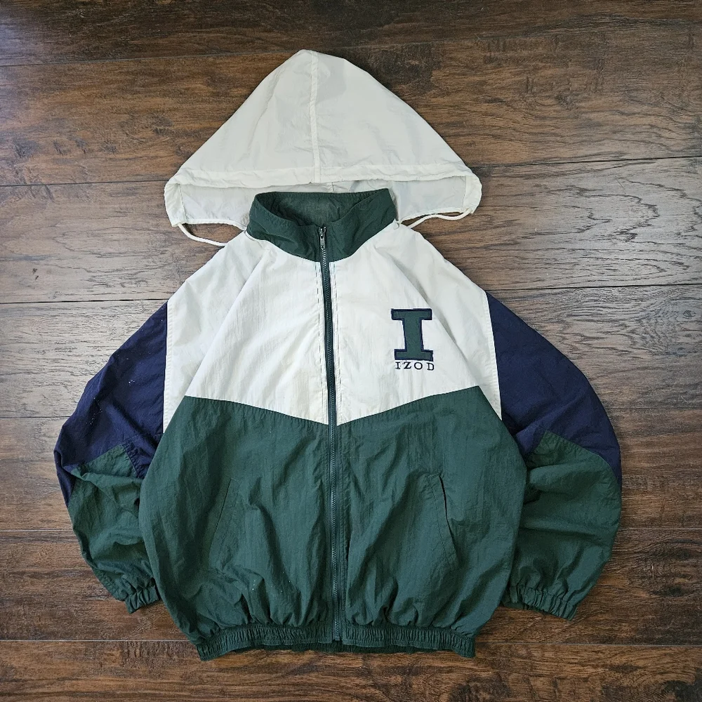 Vintage 80s Izod Embroidered Logo Nylon Colorblock Nylon Windbreaker